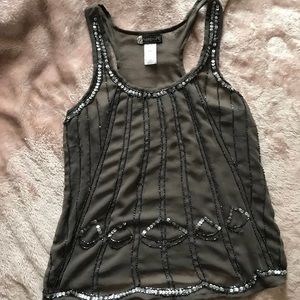 Buckle Round Neck With Sequined Tank Top